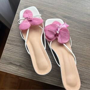 Shein White Kitten Heels With Pink Flower